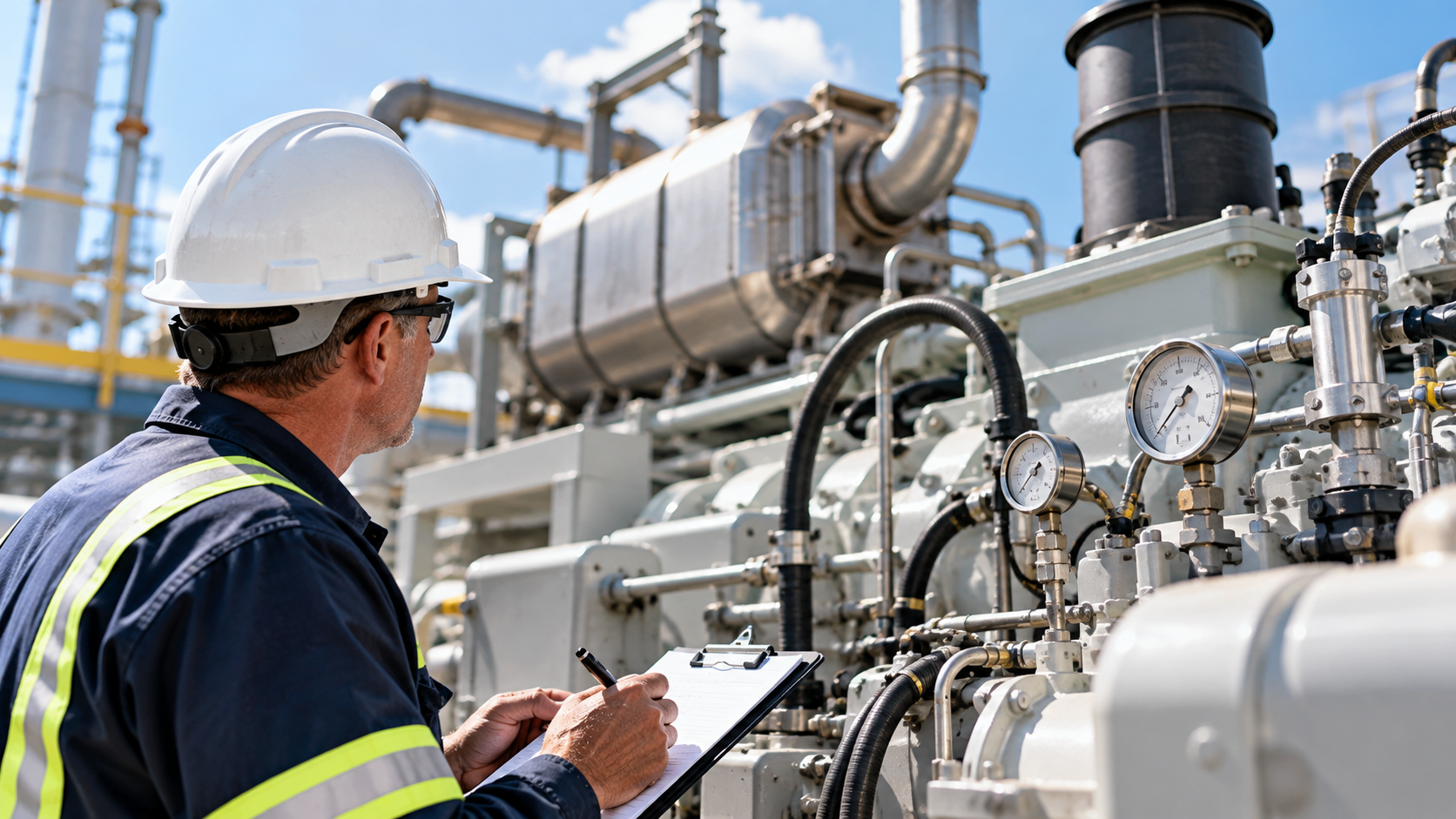 Engineer evaluating equipment for an emissions retrofit